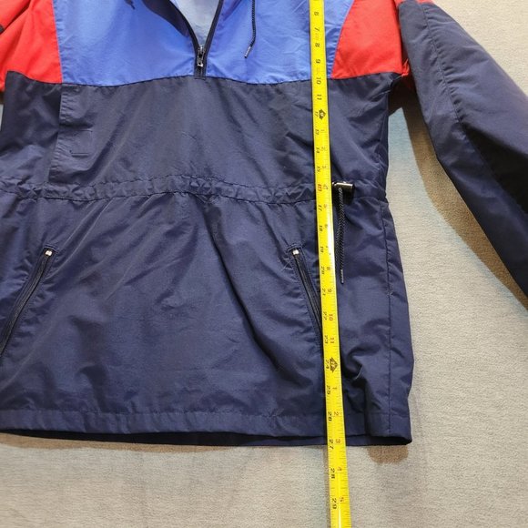 First Team Jacket VTG Windbreaker Hood Quarter Zip Color Block Blue Red - Picture 7 of 12